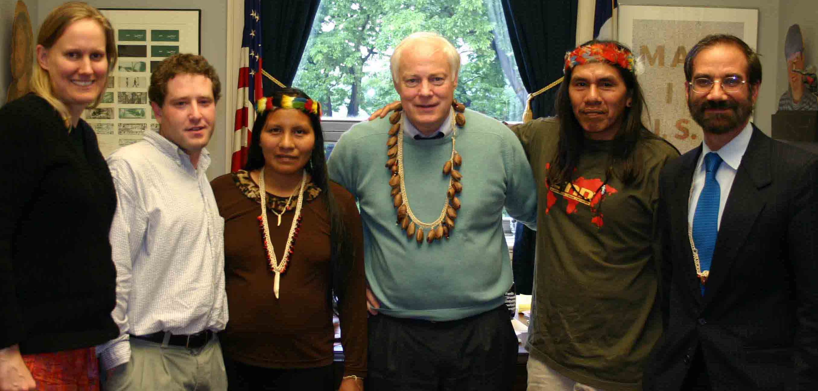 Margot Bass, Matt Finer, Alicia Cahuiya, Rep. Jim Leach U.S. Congress, Moi Enomenga Waorani, Carl Ross, 